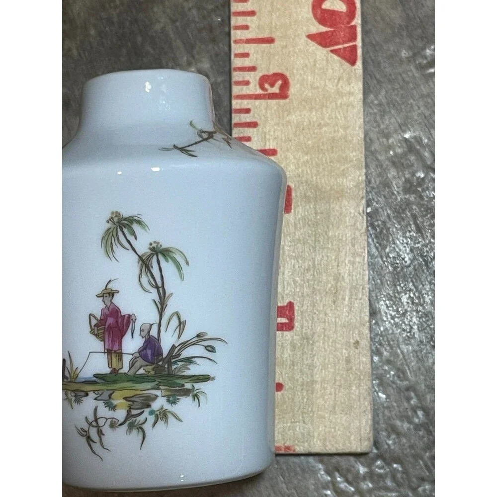 Limoges Raynaud & Co Bud Vase Oriental Asian Fishing Design White 3
